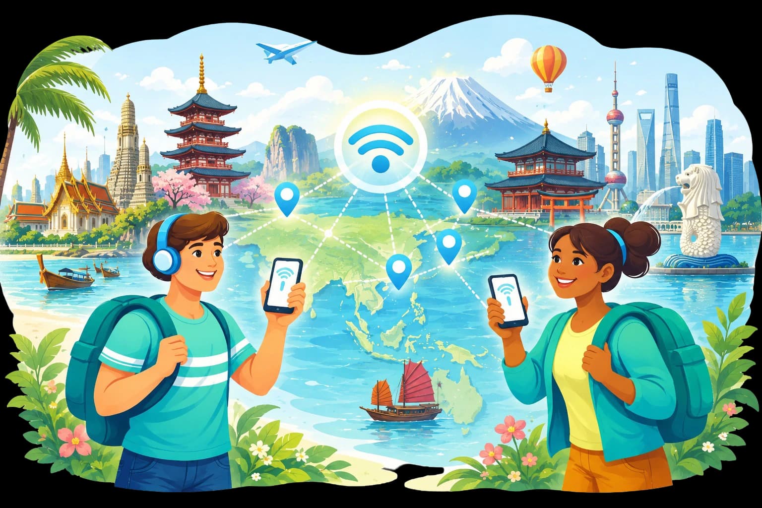 Asia eSIM connectivity illustration