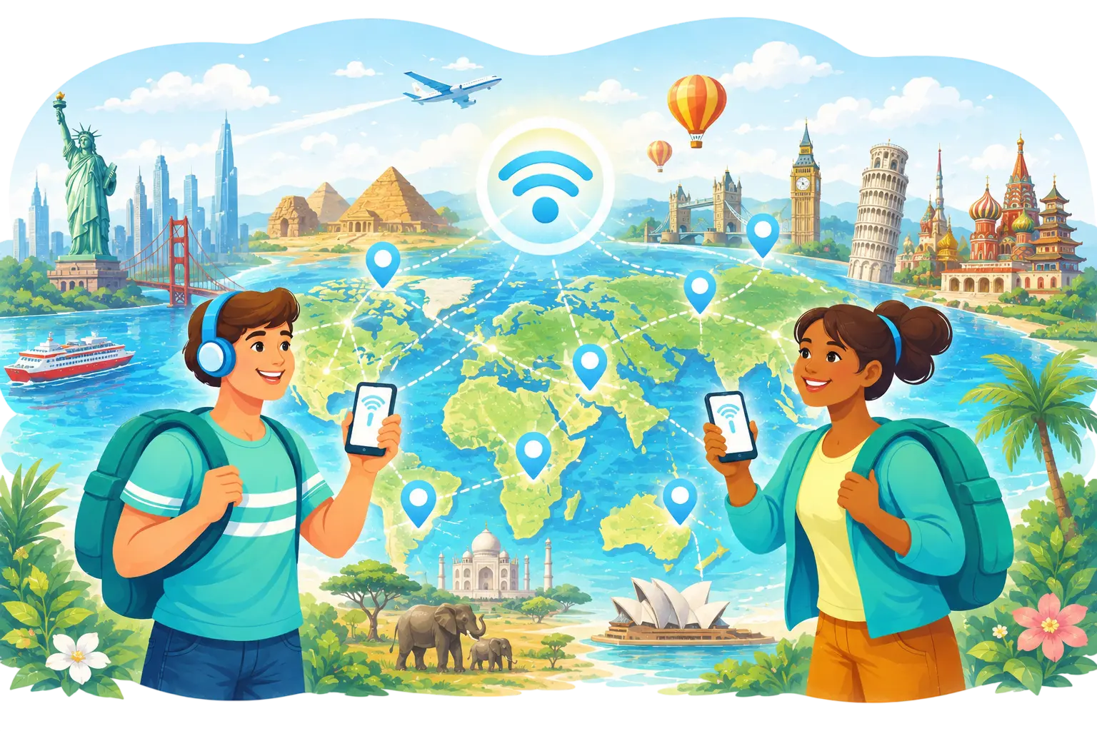 Travel eSIM connectivity illustration