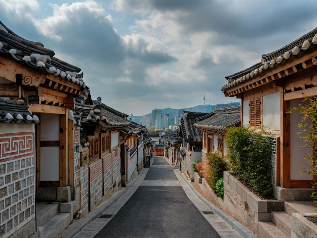 Colorful Gamcheon Culture Village overlooking Busan harbour, South Korea